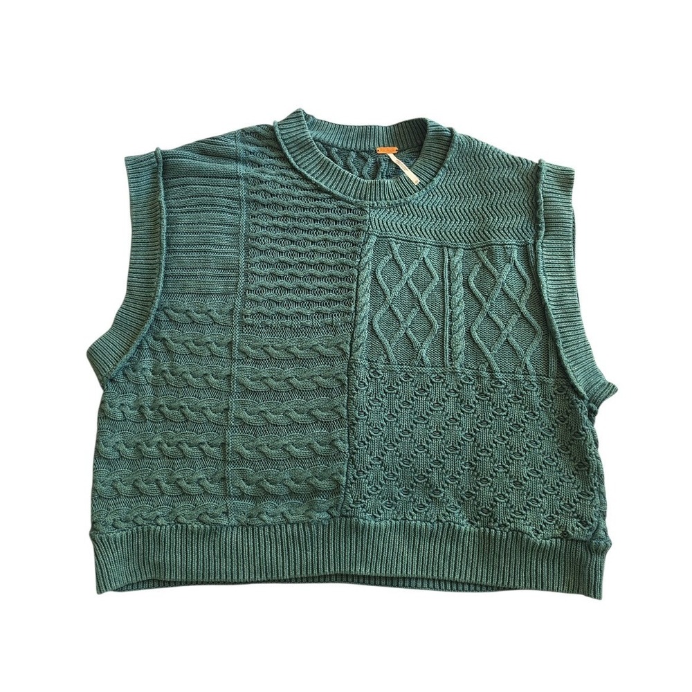 Free People Dark Forrest Green Preppy Old Money Poetcore Cotton Vest Top sz XS